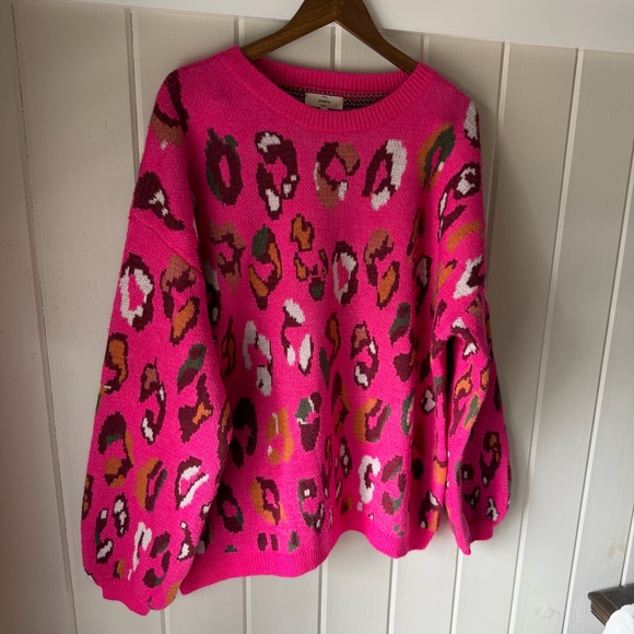 NWOT Women’s Entro Pink Multicolor Leopard Sweater, Size Large - Picture 2 of 7